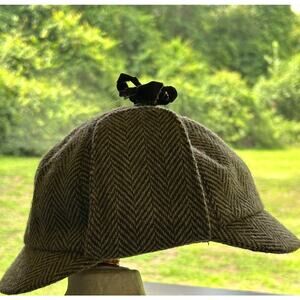 Vintage MI IMP London Kids Tweed Deerstalker Hat | Brown Tan Wool Blend